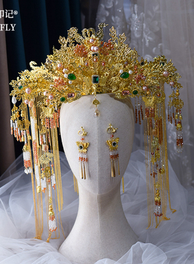金色大凤冠整冠新娘中式婚礼头饰汉服秀禾龙凤褂后发饰奢华显脸小