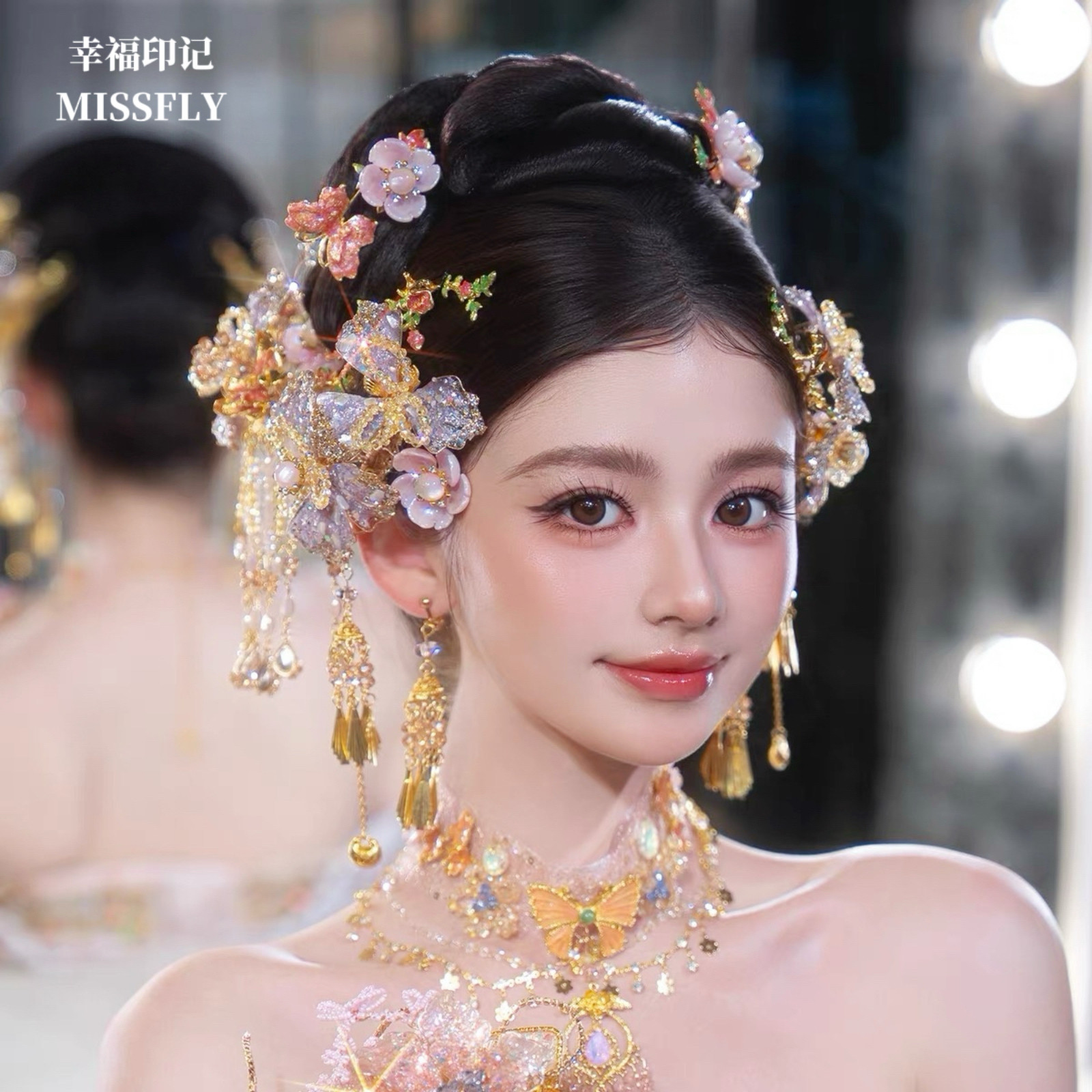 金粉紫新娘新中式头饰结婚婚礼旗袍晨袍秀禾汉服减龄小清新发饰