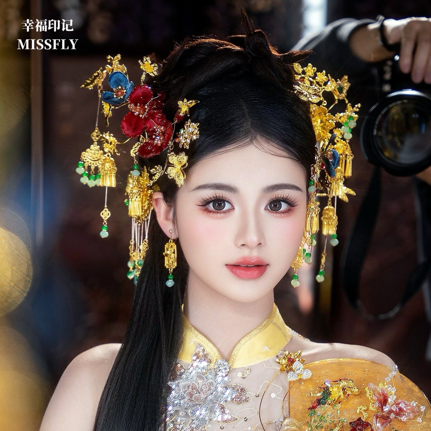 金红蓝秀禾新中式新娘头饰旗袍晨袍汉服马面裙龙凤褂分体套装发饰