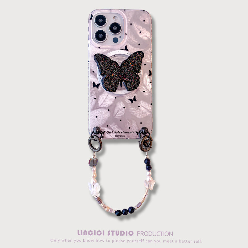 羽纱紫蝴蝶支架手链链条手机壳