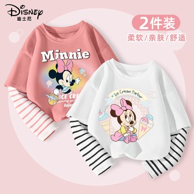 迪士尼女童长袖t恤2024新款纯棉