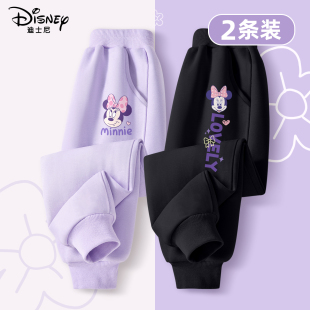 迪士尼女童裤子春秋款2025新款洋气女大童春装卫裤黑色儿童运动裤