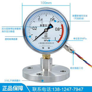 N25耐远D传隔M膜压 1Pa 100BF传隔膜压力表 单法兰远JM YNTZ 100