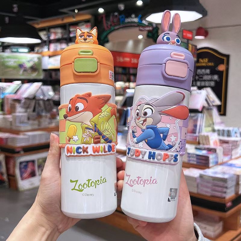 迪士尼正品朱迪兔儿童双饮保温杯男女学生上学专用吸管提绳水杯子