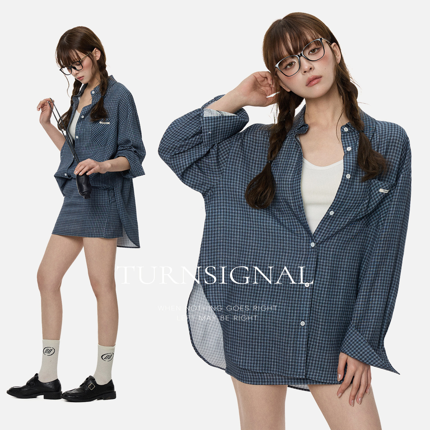 Turn Signal格子衬衫短裙套装女2026新款宽松休闲时尚两件套春秋
