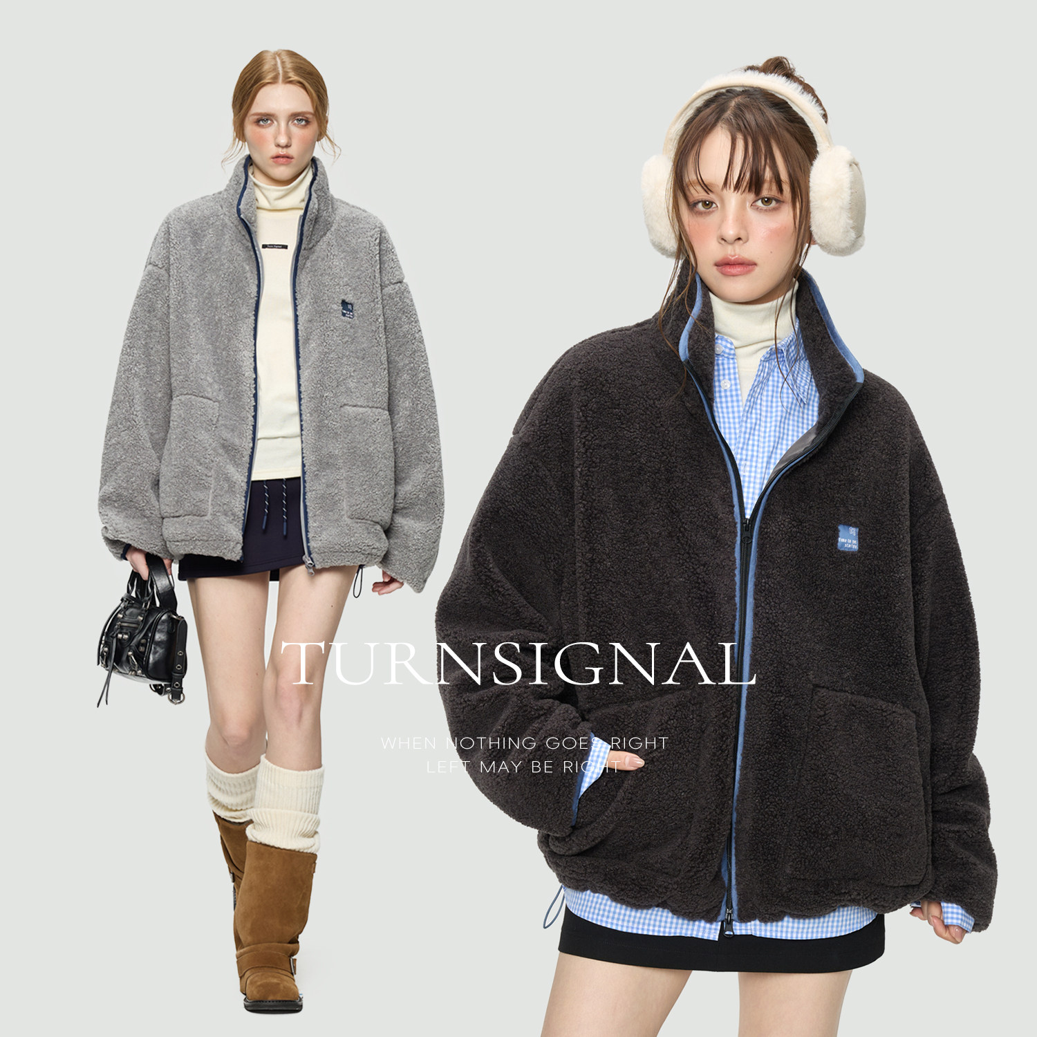 TurnSignal潮牌仿羊羔毛外套女冬季2025新款宽松保暖立领绒外套,女装/女士精品,短外套,淘宝优惠券,粉丝福利购,淘宝优惠卷