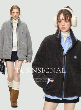 TurnSignal潮牌仿羊羔毛外套女冬季2025新款宽松保暖立领绒外套
