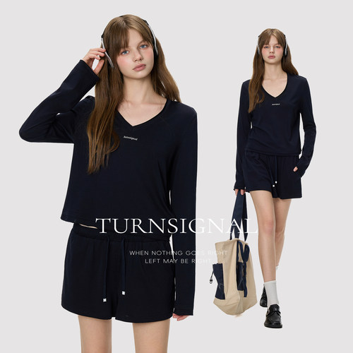 TurnSignal长袖T恤短裤套装女