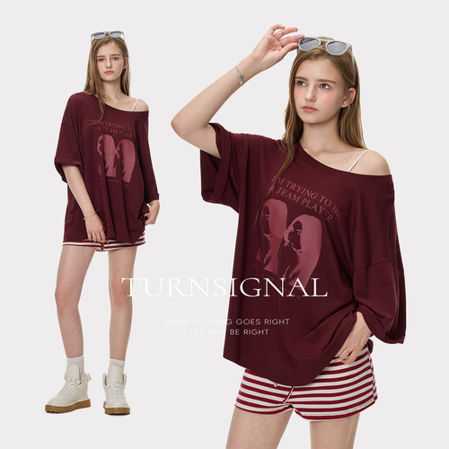 TurnSignal落肩印花短袖T恤女