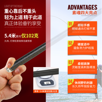 双宝素魂鱼竿手竿超轻超硬钓鱼竿台钓竿28调超轻量高碳综合竿