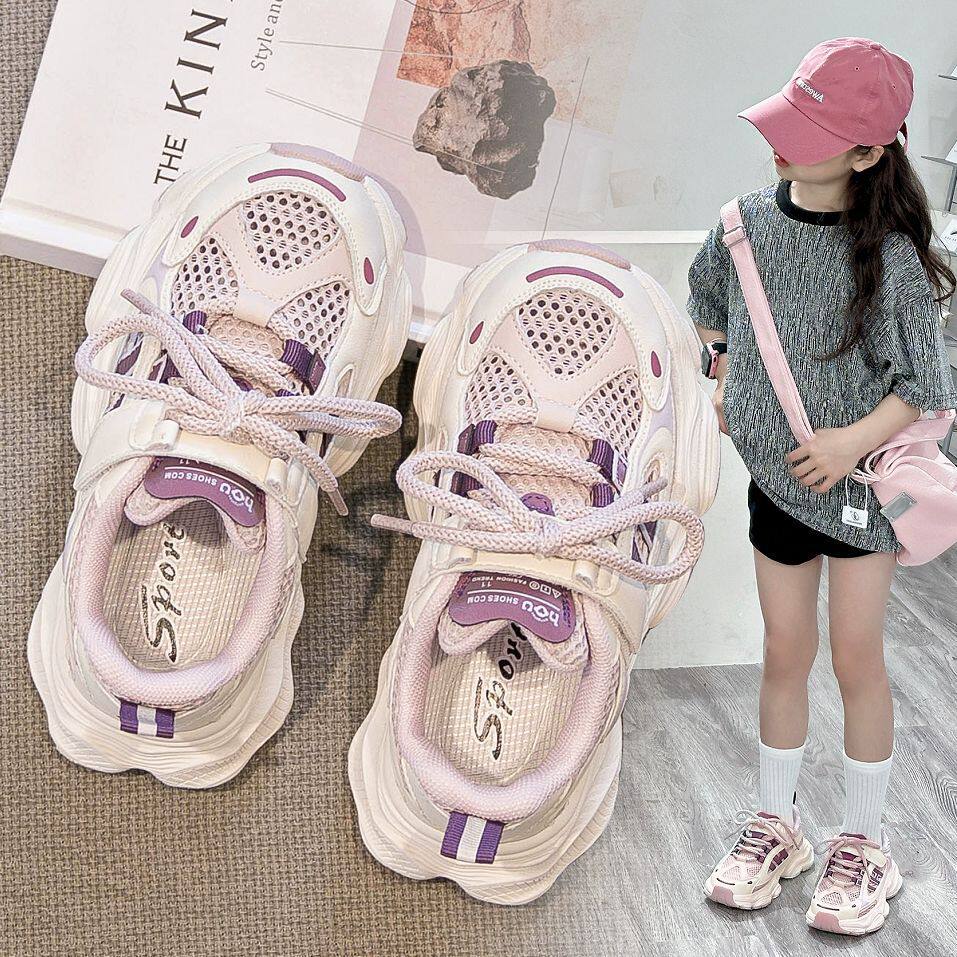 女童网鞋夏季2026新款儿童超轻薄老爹透气单网超软运动鞋男童镂空