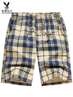 Summer pure cotton beach pants for men, loose and casual five-inch shorts, large underpants for home use, with plaid on the outside of the waistband thumbnail 7