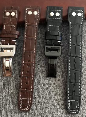 适用原装IWC万国表带柳钉真皮牛皮飞行员喷火战机青铜大飞22mm男