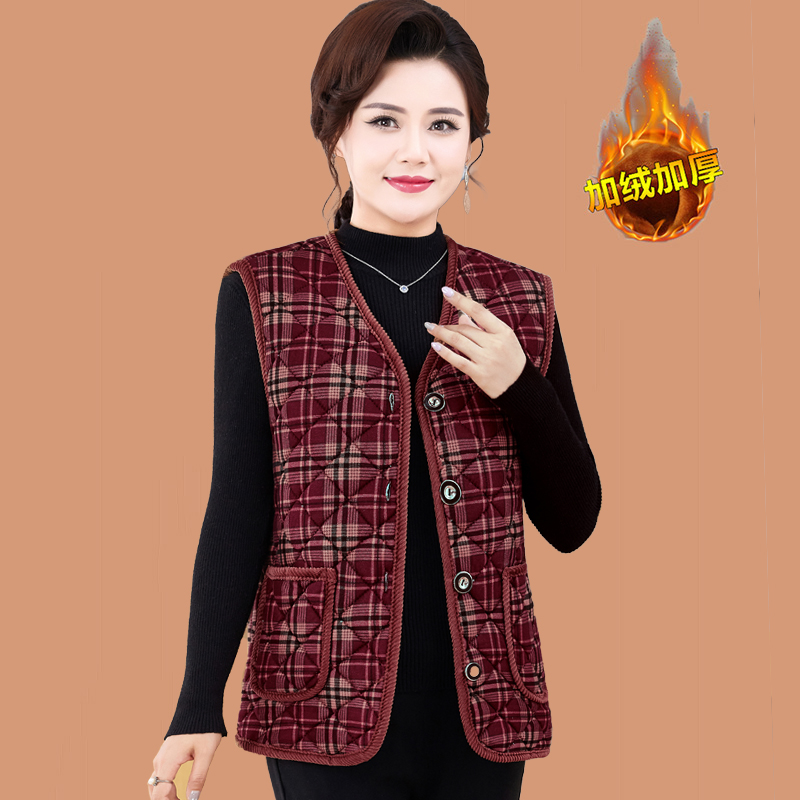 妈妈秋冬加厚马甲新款中老年女装