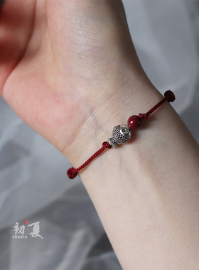 纯银上岸锦鲤手链红绳朱砂手绳女