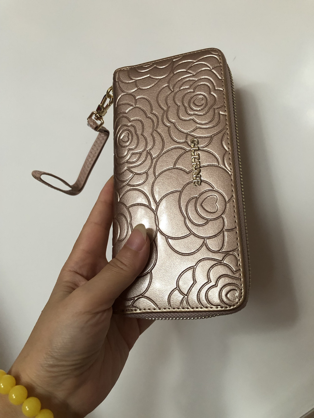 香港歌天丽正品钱包女士漆皮时尚压花牛皮手包手机卡包多功能皮夹