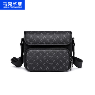 簡(jiǎn)約時(shí)尚 馬克華菲男士 牛皮百搭印花大容量通勤翻蓋單肩斜挎郵差包