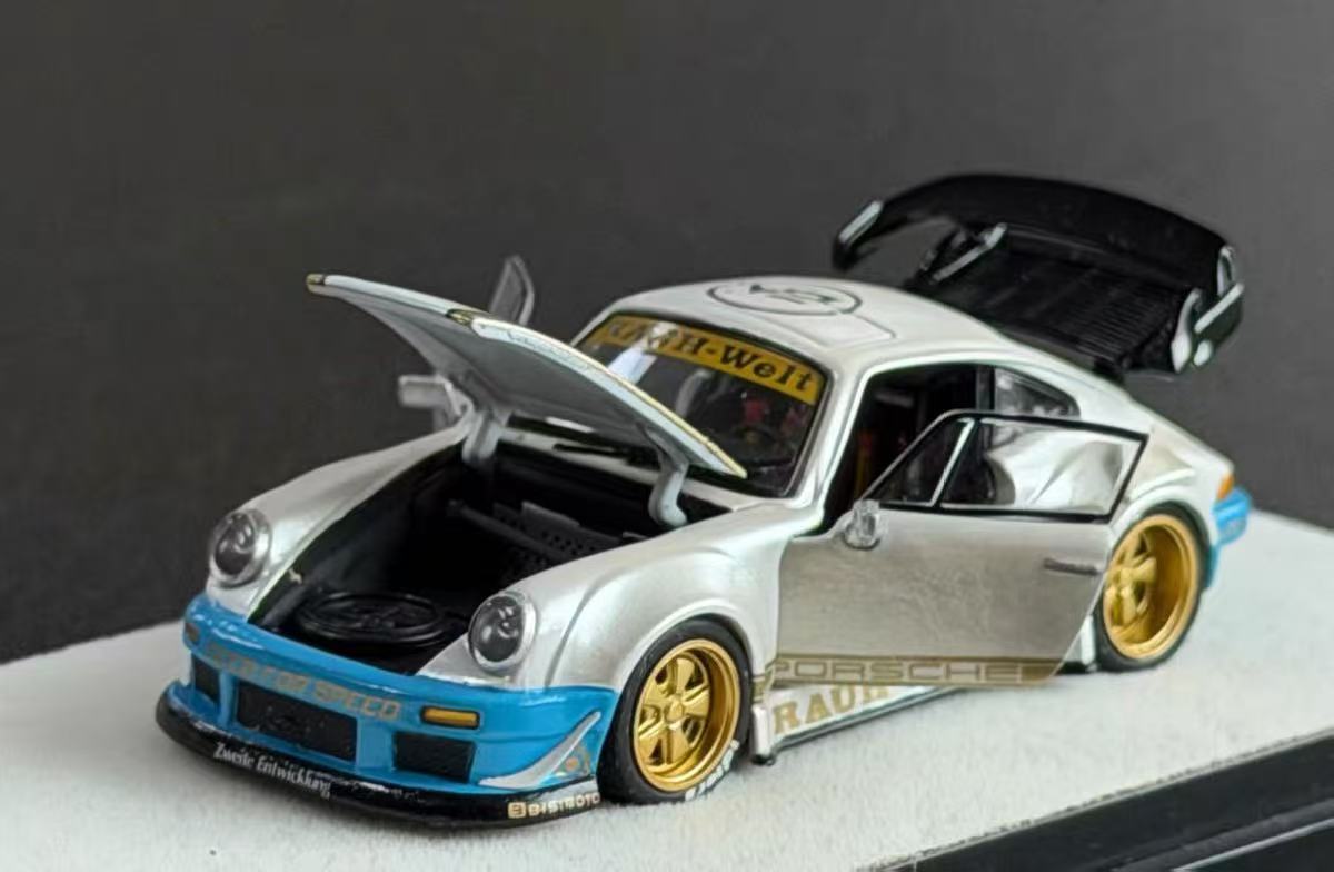 【现货】PGM 1:64 保时捷RWB 930 消光白 合金全开 汽车模型图片