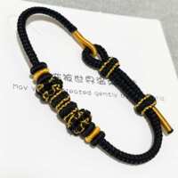 Black bracelet, hand-woven and wearable with gold beads, peach blossom knot bracelet, Wukong knot, saddle knot, black and gold thumbnail 3