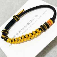 Black bracelet, hand-woven and wearable with gold beads, peach blossom knot bracelet, Wukong knot, saddle knot, black and gold thumbnail 2