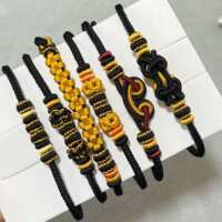 Black bracelet, hand-woven and wearable with gold beads, peach blossom knot bracelet, Wukong knot, saddle knot, black and gold thumbnail 8