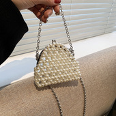 法式 仙女迷你零钱口红装 饰包手工编织串珠珍珠包斜挎小包包