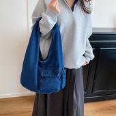 2026韩国新品 复古牛仔布包大容量单肩包慵懒百搭包休闲帆布托特包