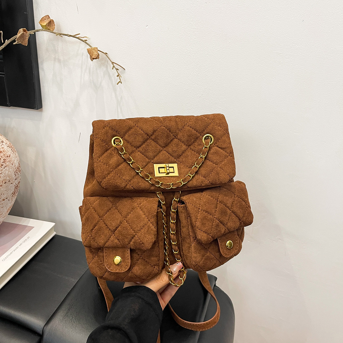 浓巧小香风磨砂麂皮绒迷你双肩包 秋冬菱格链条包包女百搭小背包,箱包皮具/热销女包/男包,双肩背包,淘宝优惠券,粉丝福利购,淘宝优惠卷