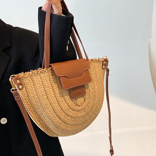 复古草编包2026新款 腋下包单肩斜挎包海边沙滩半圆编织包 法式 夏季