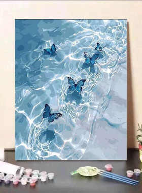 蝴蝶数字油画diy手绘丙烯生日礼物手工油彩画涂色高级装饰挂画