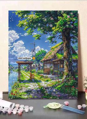 宫崎骏夏天数字油画diy手工填色治愈高颜值ins风客厅装饰画送礼