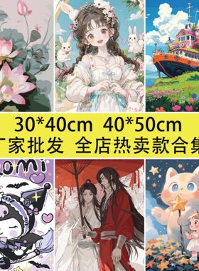 三霖全店热卖款diy数字油画批发跨境3040 4050卡通花卉填色