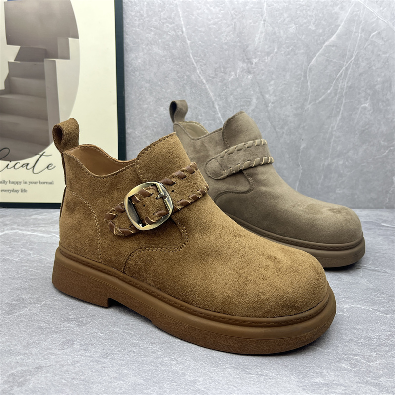 2025冬季特价绒皮魔术贴勃肯鞋女厚底百搭魔术贴时尚短靴休闲鞋
