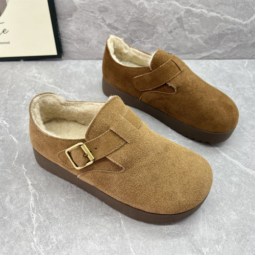 2025特价冬季真皮森系复古加绒勃肯鞋休闲软厚底棉鞋毛毛保暖女鞋