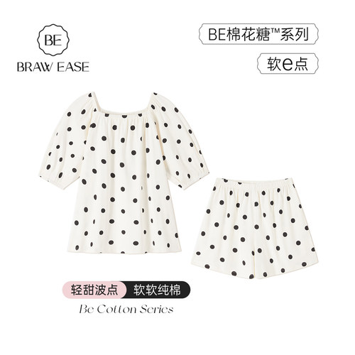 BE纯棉短袖短裤夏波点透气睡衣女