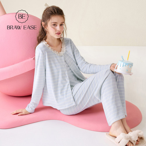 BE海岛绒三件套睡衣带胸垫冬女