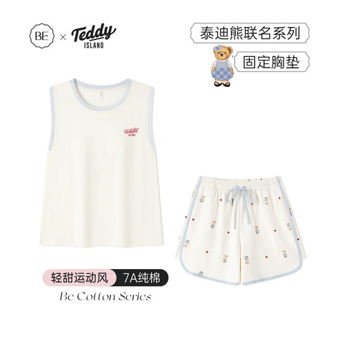 BE泰迪熊联名带胸垫无袖睡衣女夏