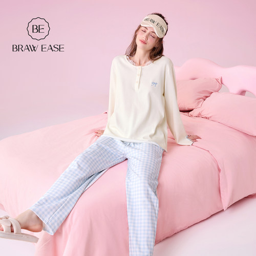 BE7A抗菌防螨纯棉蝴蝶结睡衣女秋