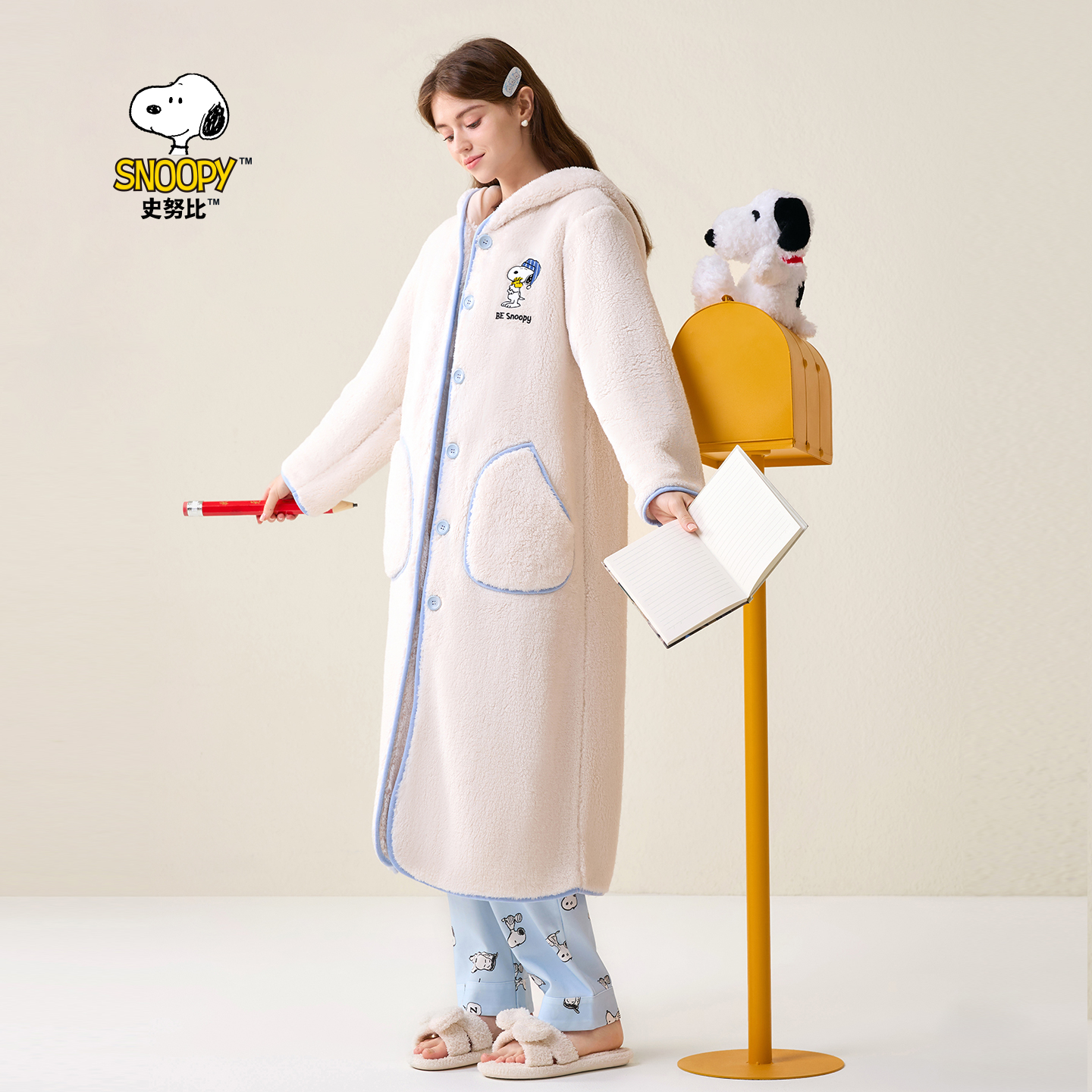 BE史努比珊瑚绒暖暖睡袍女冬
