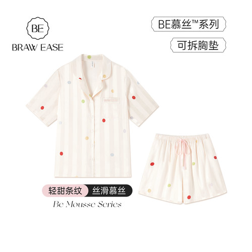 BE带胸垫多巴胺波点慕丝睡衣女夏
