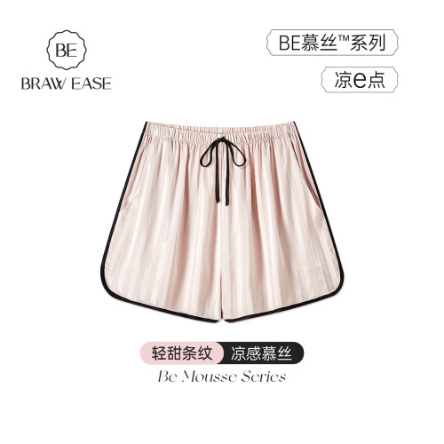 BE凉感慕丝条纹提花抽绳睡裤女夏