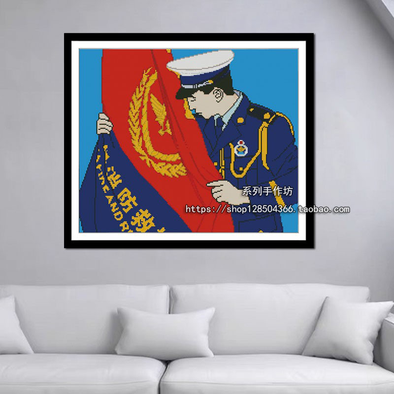 军人线绣十字绣消防员亲吻队旗兵哥军人diy手工满钻钻石画