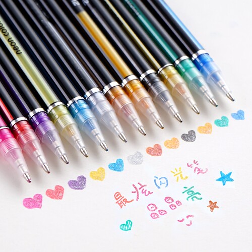 最炫12色24学生全闪光笔高光