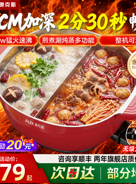 奥克斯鸳鸯电火锅大火力煎煮涮炖