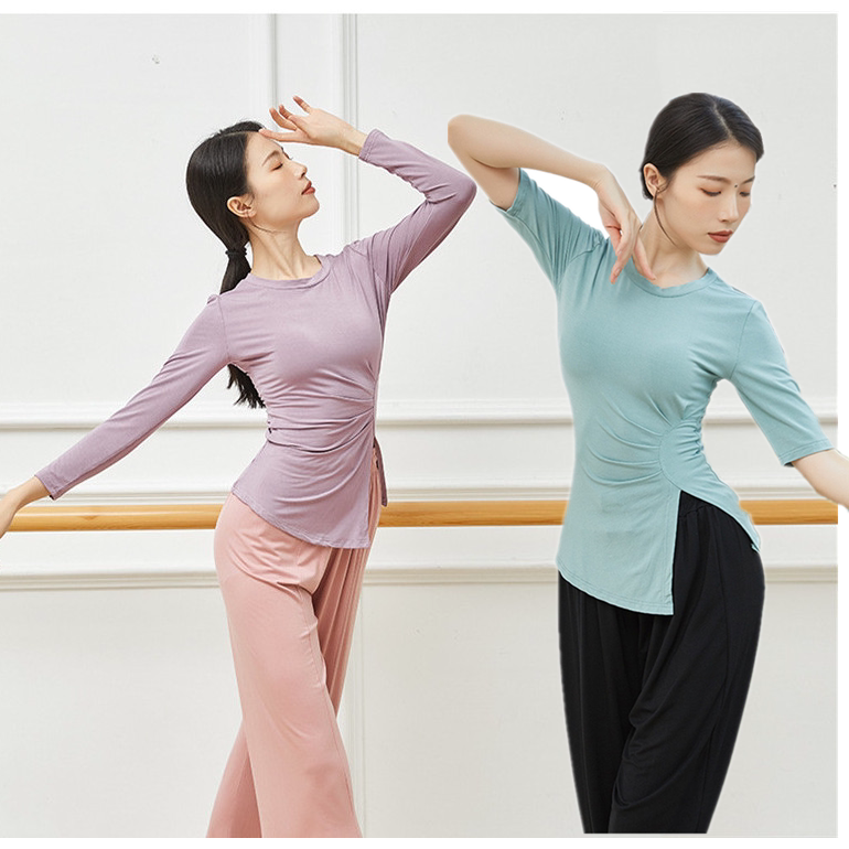 舞衣新款秋冬修身褶皱舞蹈上衣广场舞服形体艺考练功服演出服装女