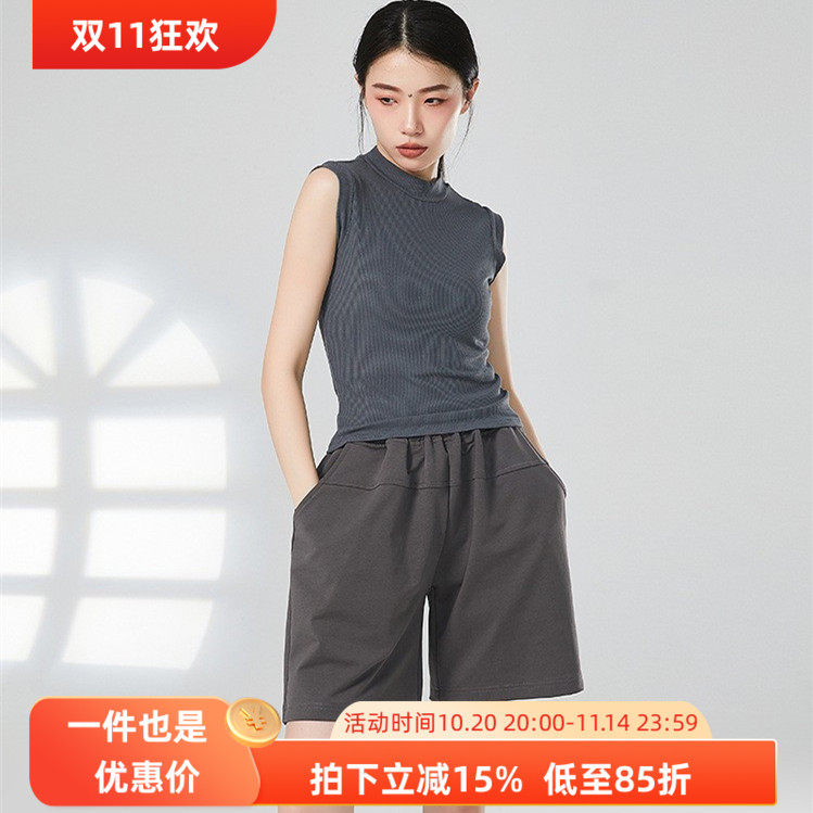 半高领无袖背心夏季形体练功服女新款舞蹈上衣短裤阔腿裤现代舞服