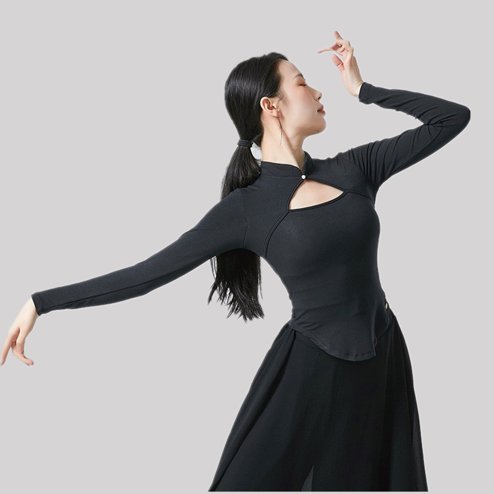 秋冬女装新款古典舞上衣女国风镂空领旗袍领长袖形体练功服演出服