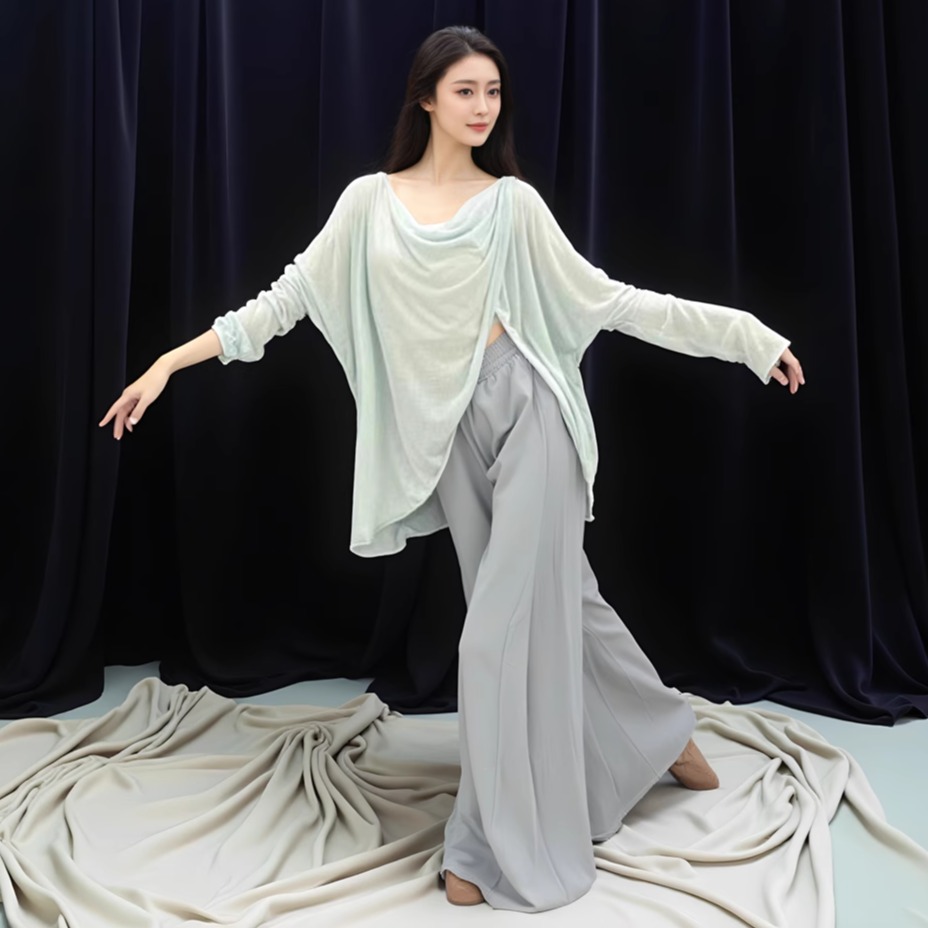 现代舞服装飘逸宽松慵懒罩衫蝙蝠袖交叉上衣女中国舞蹈形体练功服