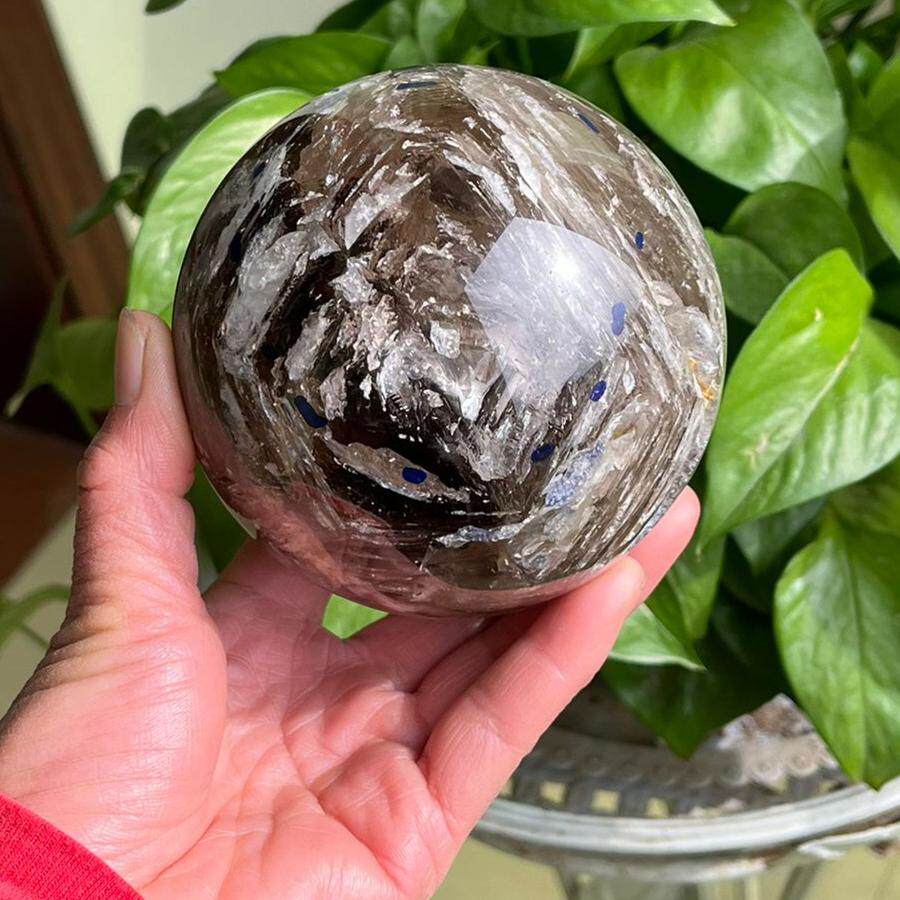 天然9.5cm烟晶骸骨水晶球活跃水胆活跃干沙 白泥黄泥骸骨水晶摆件