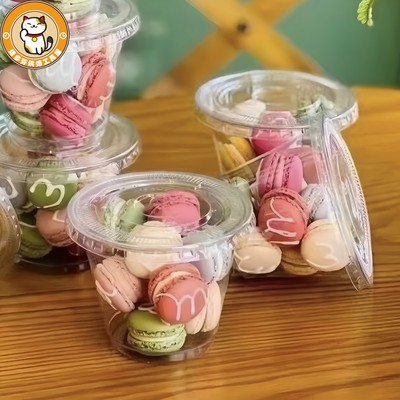 mini甜品马卡龙迷你包装盒塑料一次性夹心饼干法式西点圆形打包杯